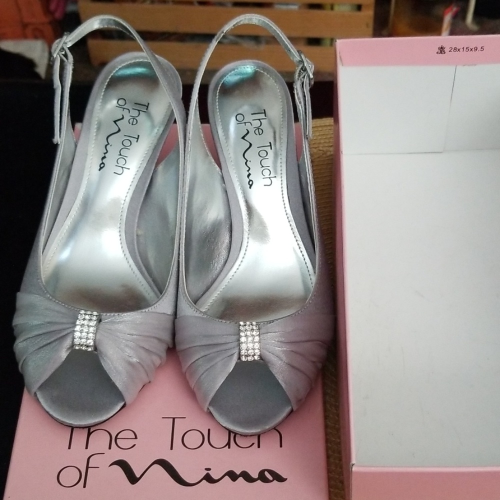 Silver satin sandals